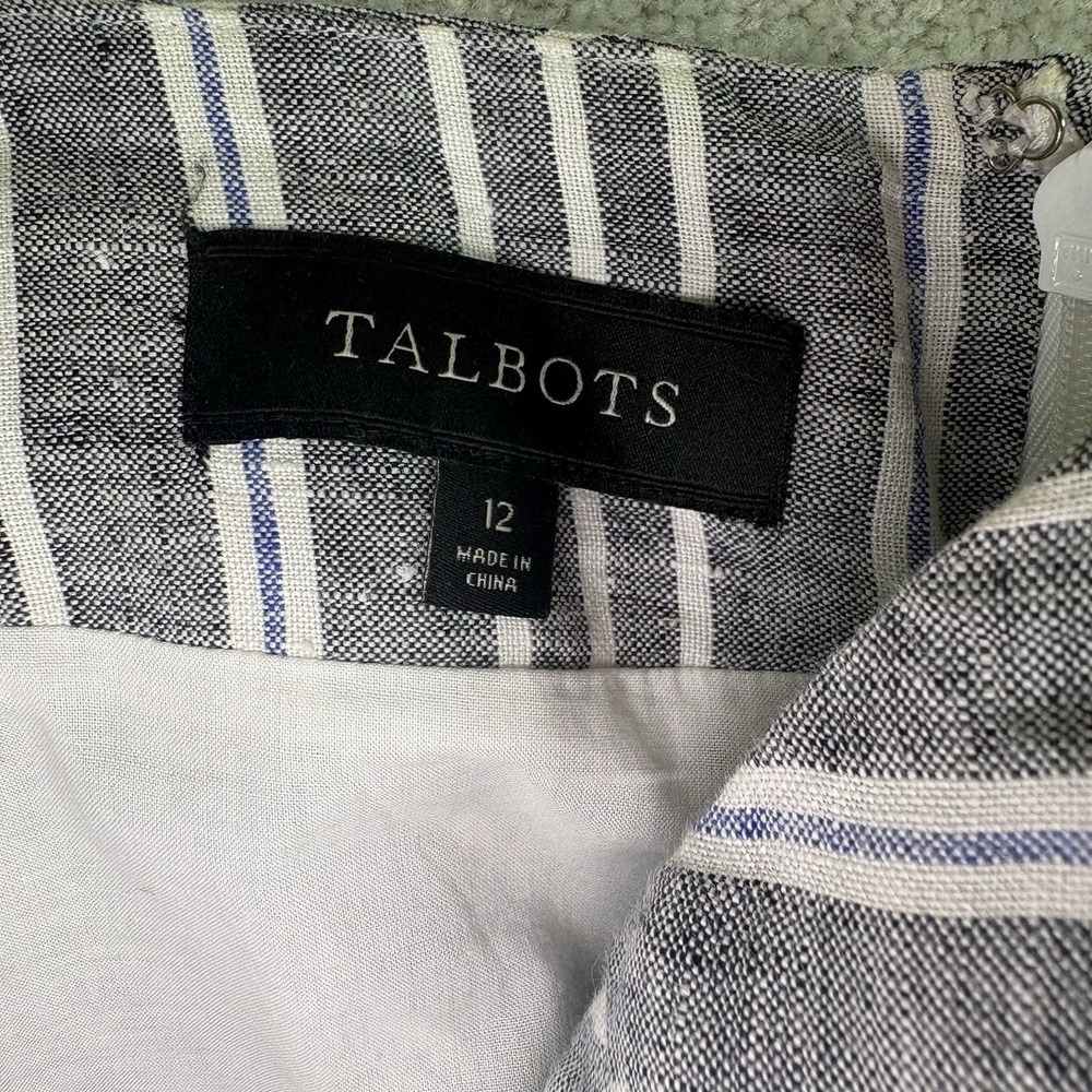 Talbots Women's Size 12 Linen Chevron Stripe Blue Black White Midi Skirt - Picture 2 of 9